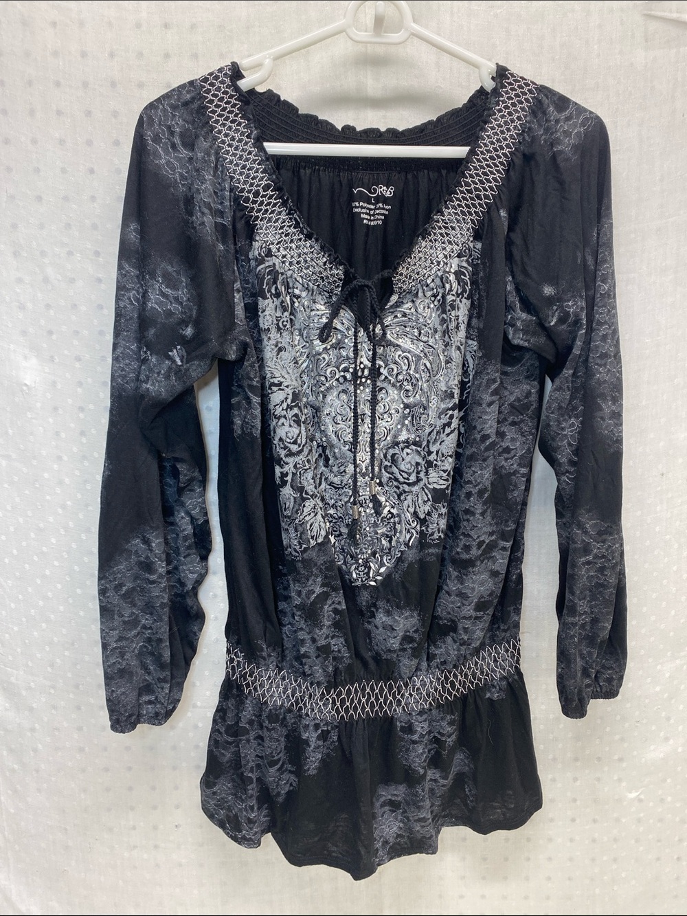 Whimsigoth Y2K Fairy Grunge Peasant Black Tunic Top McBling Size L RXB